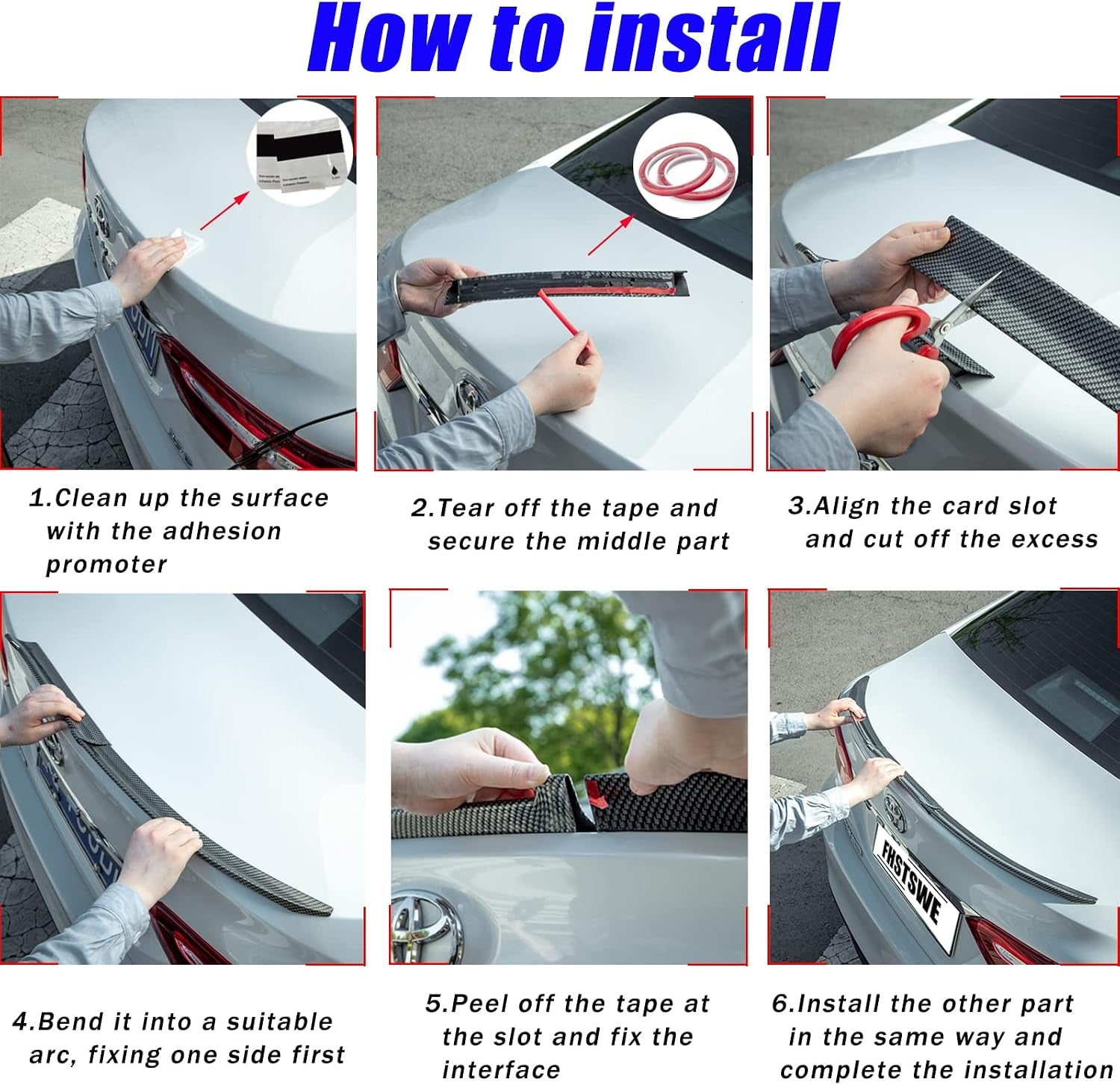 Universal Carbon Fiber Spoiler Wing for Rear Trunk and Roof - 45-53 Inches, Punch-Free Installation