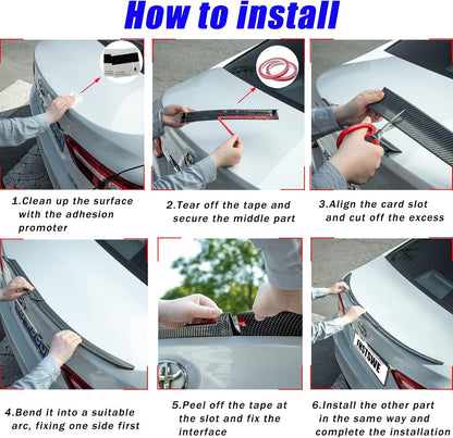 Universal Carbon Fiber Spoiler Wing for Rear Trunk and Roof - 45-53 Inches, Punch-Free Installation