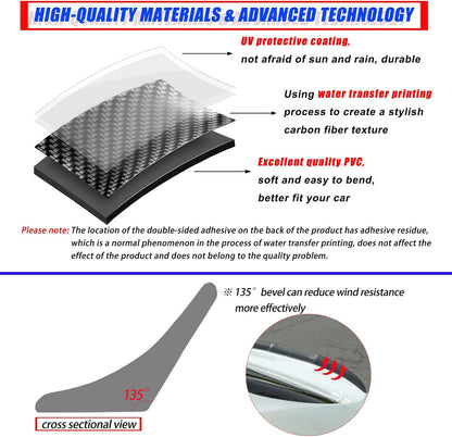 Universal Carbon Fiber Spoiler Wing for Rear Trunk and Roof - 45-53 Inches, Punch-Free Installation