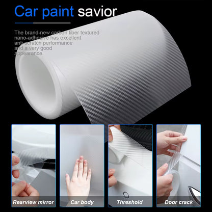 Carbon Fiber Transparent Door Edge Film - Scratch-Resistant Auto Door Sill Protector for Bumpers and Trunks