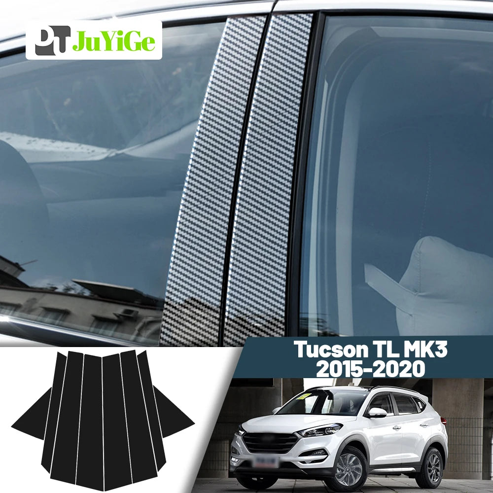 Glossy Black Carbon Fiber Pillar Post Cover Sticker for Hyundai Tucson TL MK3 (2015-2020)