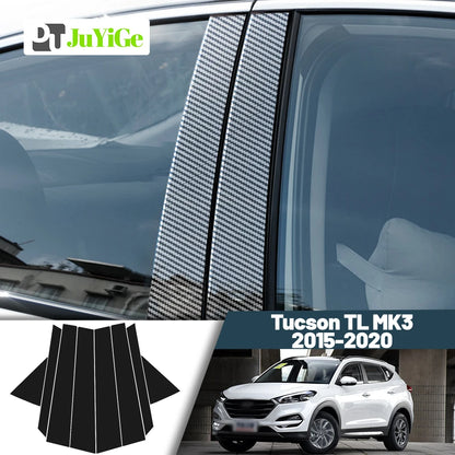 Glossy Black Carbon Fiber Pillar Post Cover Sticker for Hyundai Tucson TL MK3 (2015-2020)