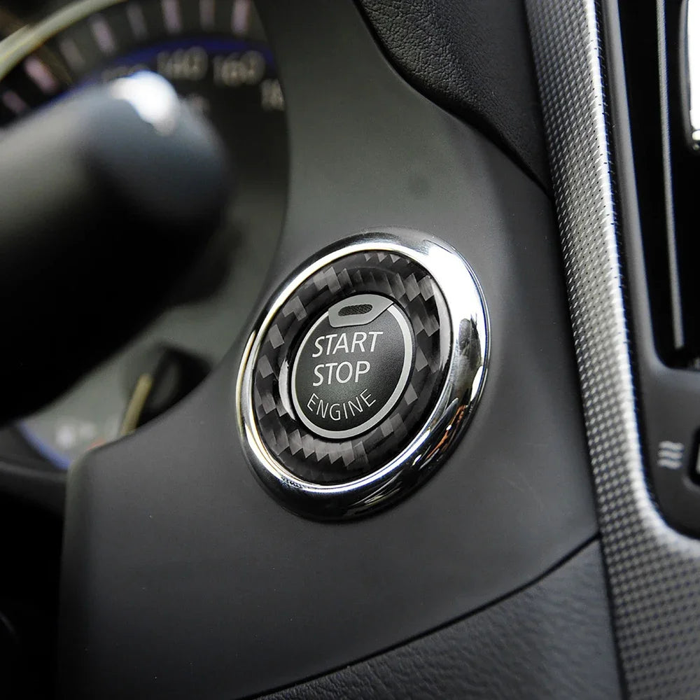 Car Interior Engine Start/Stop Button Panel Ring Cover Trim Decal for Infiniti Q50 Q60 - Carbon Fiber Auto Accessories