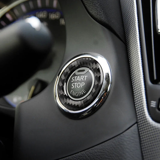 Car Interior Engine Start/Stop Button Panel Ring Cover Trim Decal for Infiniti Q50 Q60 - Carbon Fiber Auto Accessories