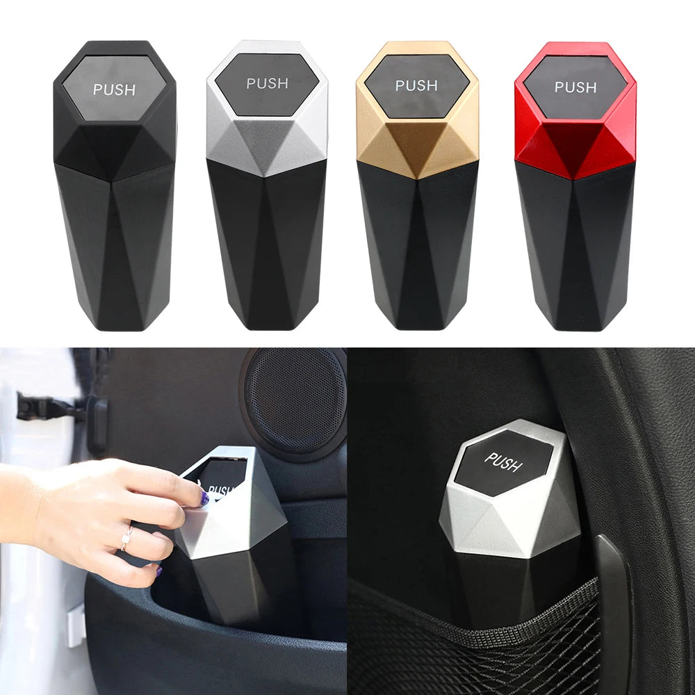 Portable Automotive Trash Bin with Lid - Leak-Proof Mini Garbage Can for Car, Home, Bedroom, and Office