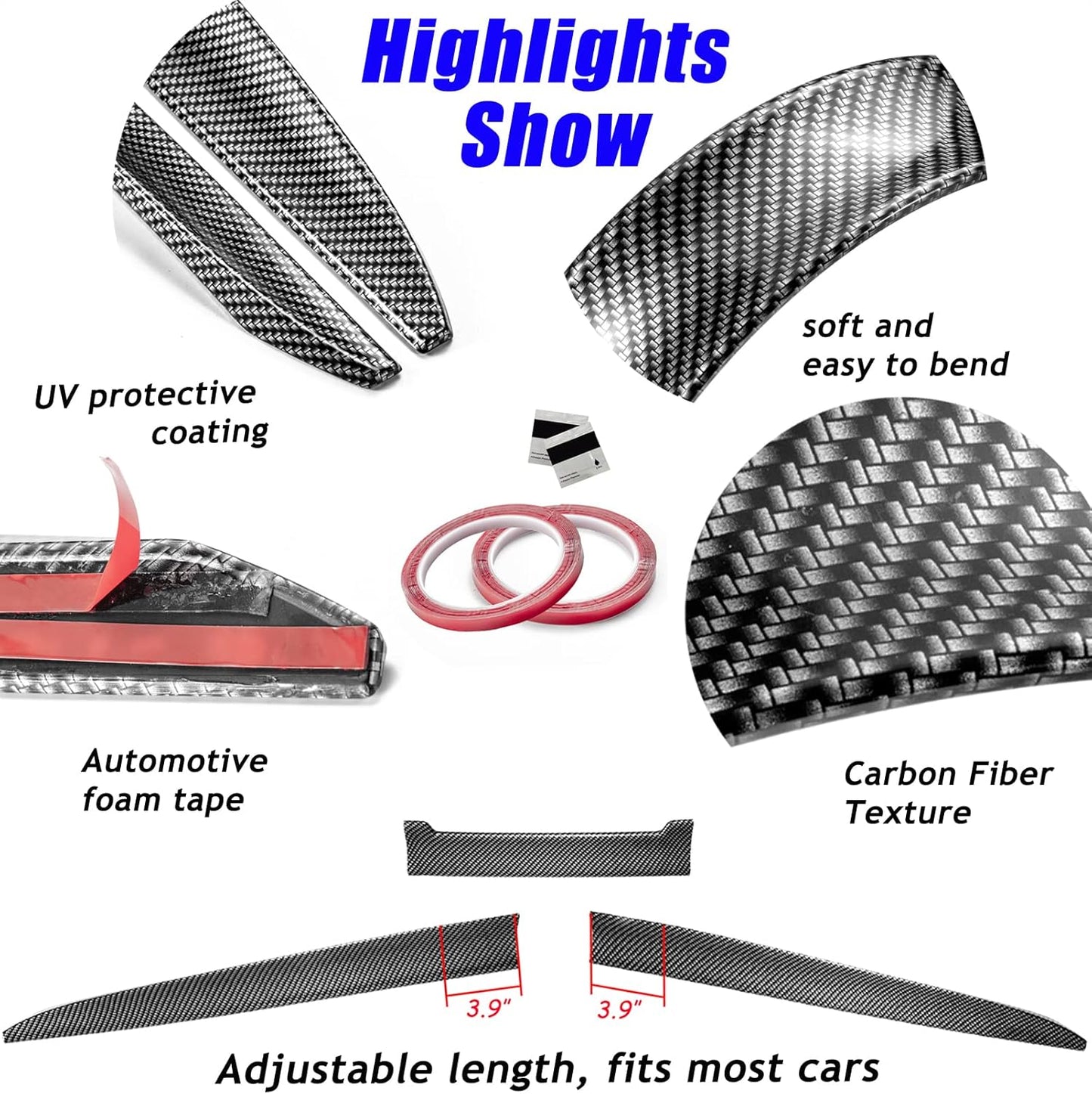 Universal Carbon Fiber Spoiler Wing for Rear Trunk and Roof - 45-53 Inches, Punch-Free Installation