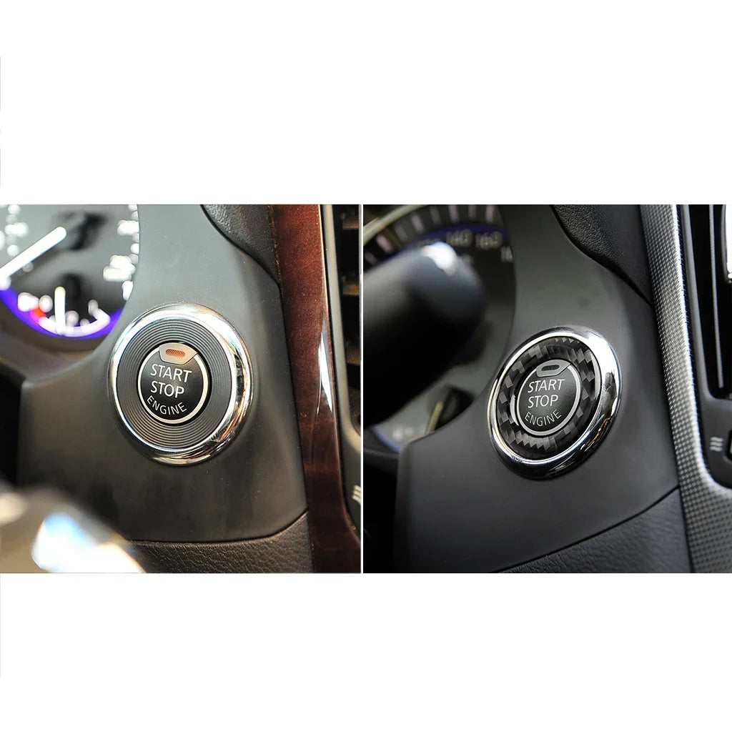 Car Interior Engine Start/Stop Button Panel Ring Cover Trim Decal for Infiniti Q50 Q60 - Carbon Fiber Auto Accessories