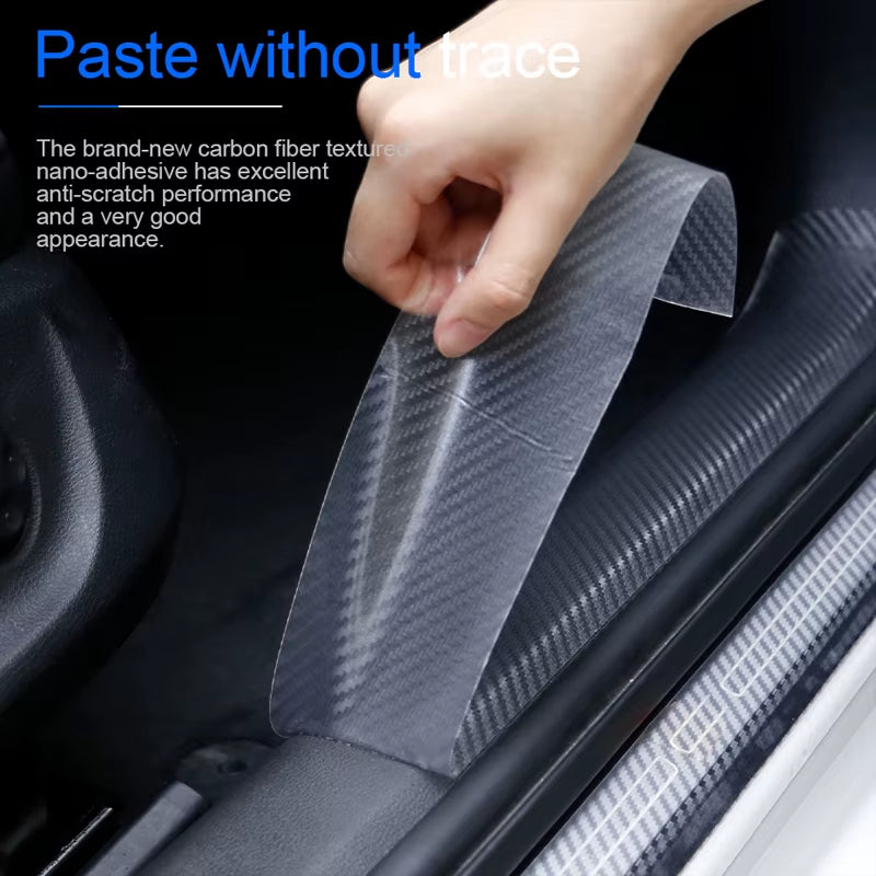 Carbon Fiber Transparent Door Edge Film - Scratch-Resistant Auto Door Sill Protector for Bumpers and Trunks