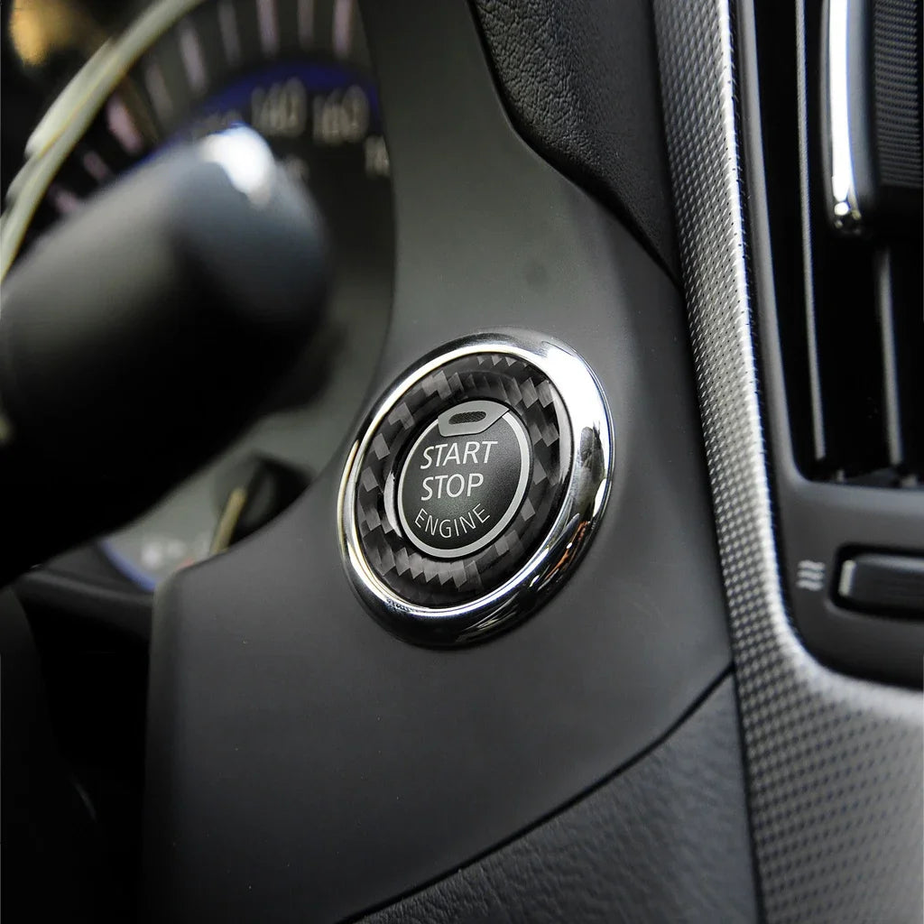 Car Interior Engine Start/Stop Button Panel Ring Cover Trim Decal for Infiniti Q50 Q60 - Carbon Fiber Auto Accessories