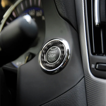 Car Interior Engine Start/Stop Button Panel Ring Cover Trim Decal for Infiniti Q50 Q60 - Carbon Fiber Auto Accessories