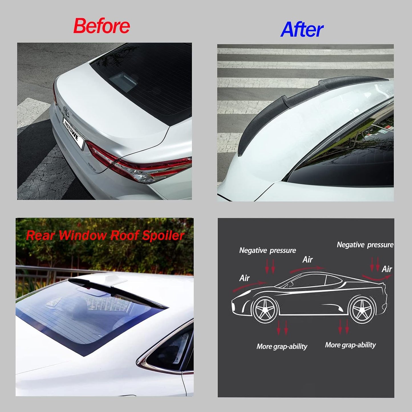 Universal Carbon Fiber Spoiler Wing for Rear Trunk and Roof - 45-53 Inches, Punch-Free Installation