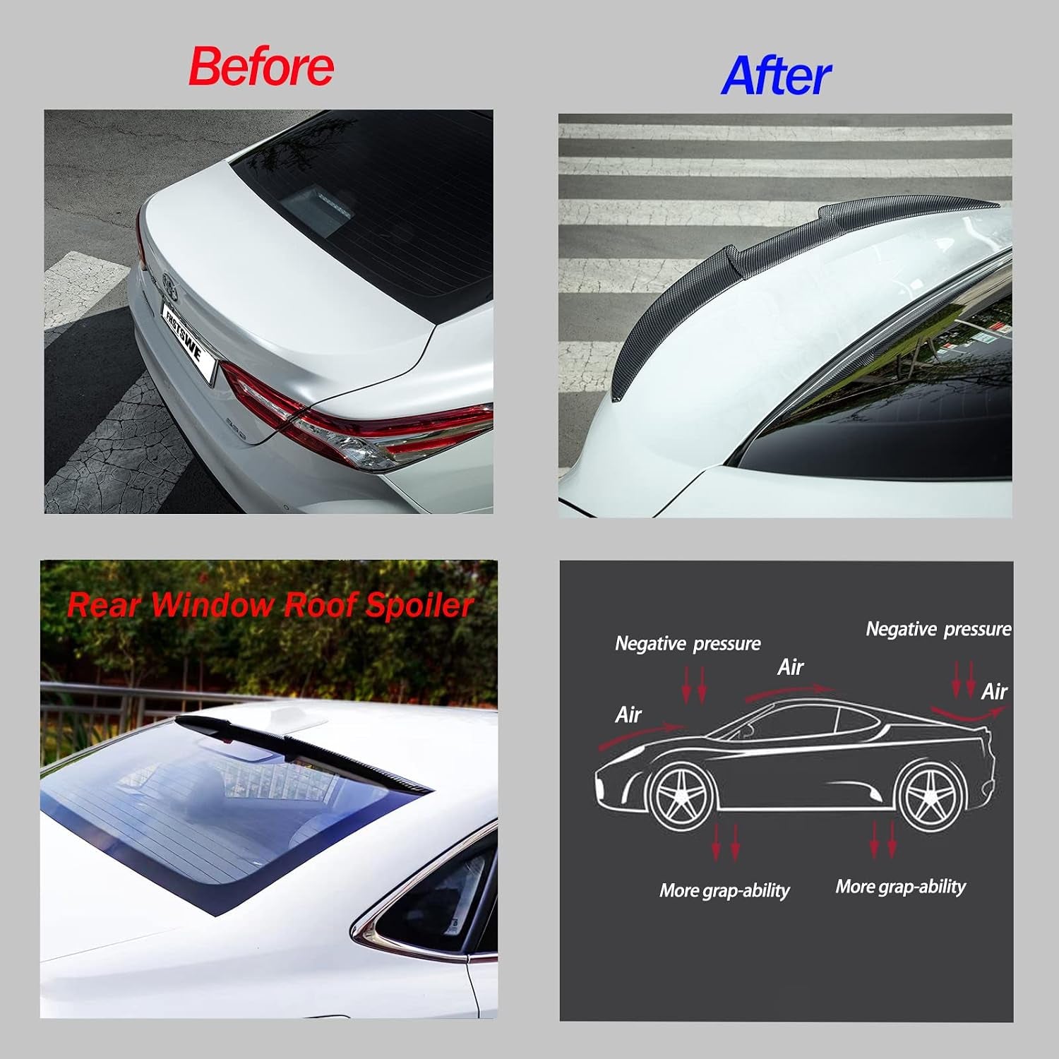 Universal Carbon Fiber Spoiler Wing for Rear Trunk and Roof - 45-53 Inches, Punch-Free Installation