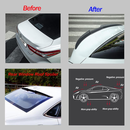 Universal Carbon Fiber Spoiler Wing for Rear Trunk and Roof - 45-53 Inches, Punch-Free Installation