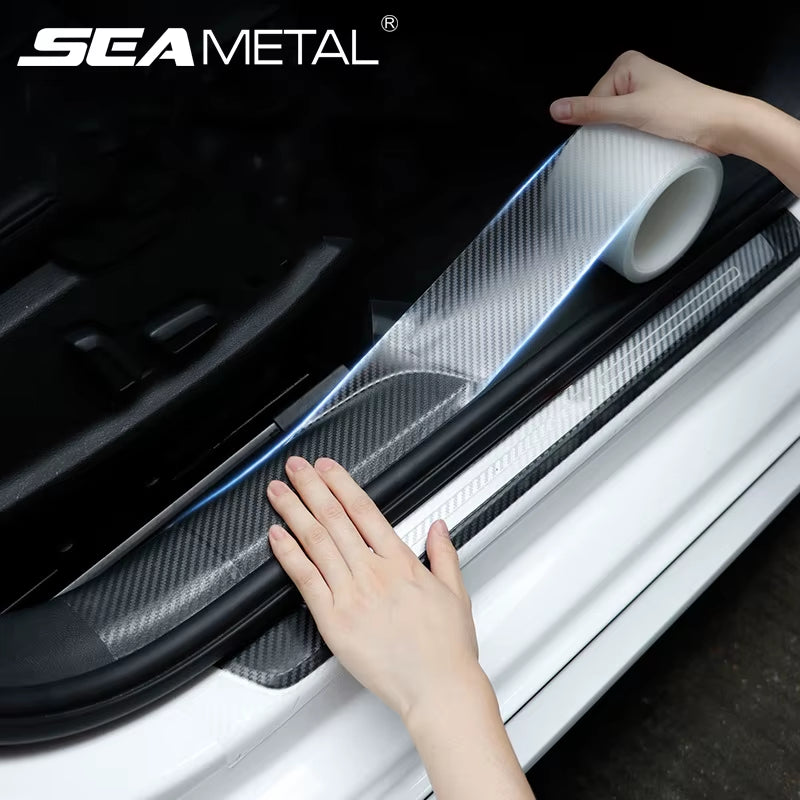Carbon Fiber Transparent Door Edge Film - Scratch-Resistant Auto Door Sill Protector for Bumpers and Trunks